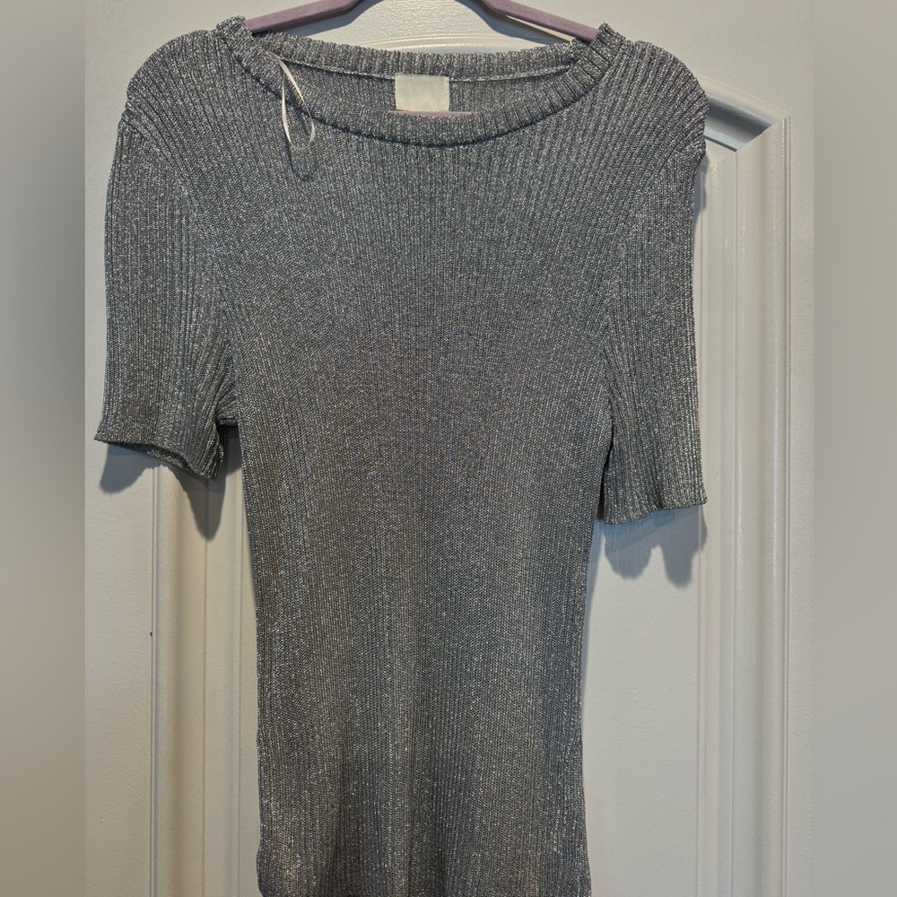 H&M Rib Knit Shimmering Silver Knit Top Size XXL